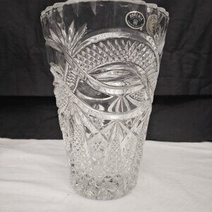 Vintage Bohemia Czech  Lead crystal Vase 8 ¼ in w/ foil Labels